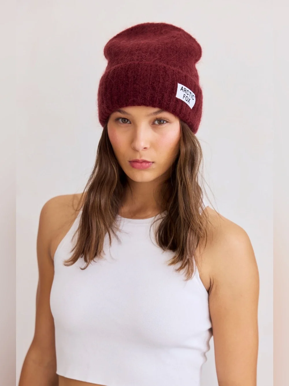 ARCTIC FOX Mohair Wool Beanie in Cherry Burgundy VGUC